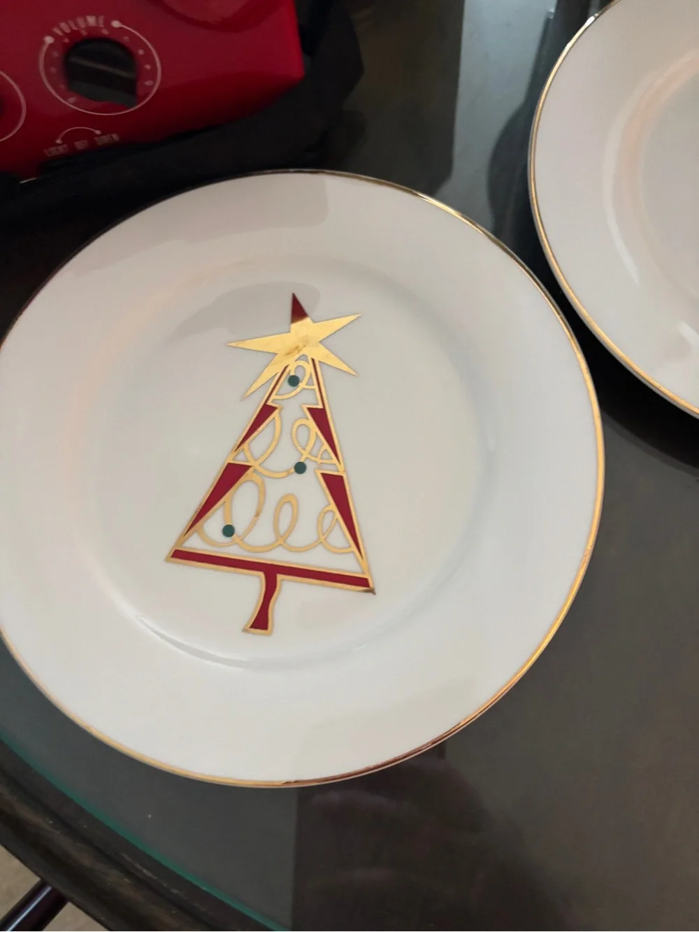 3 Pier 1 White & Gold Christmas Holiday Tree Appetizer/Salad/Dessert Plates